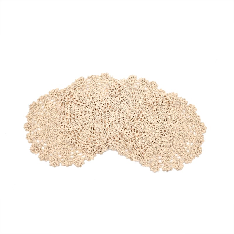 Phantomon 7 Inch Doilies Handmade Round Crochet Cotton Lace Doilies Table Placemats Doilies, Vase Pads Doily, Pack of 4 (Beige) - Image 2